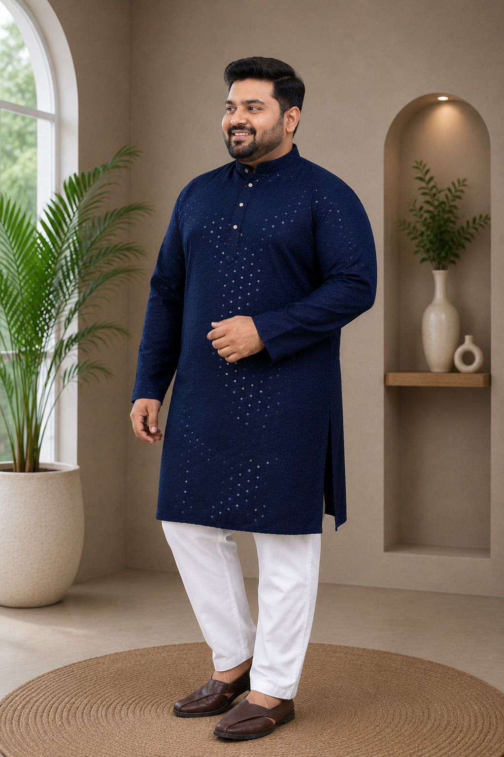 heengshi Embellished, Self Design Pure Cotton Straight Kurta for Men-picture-37