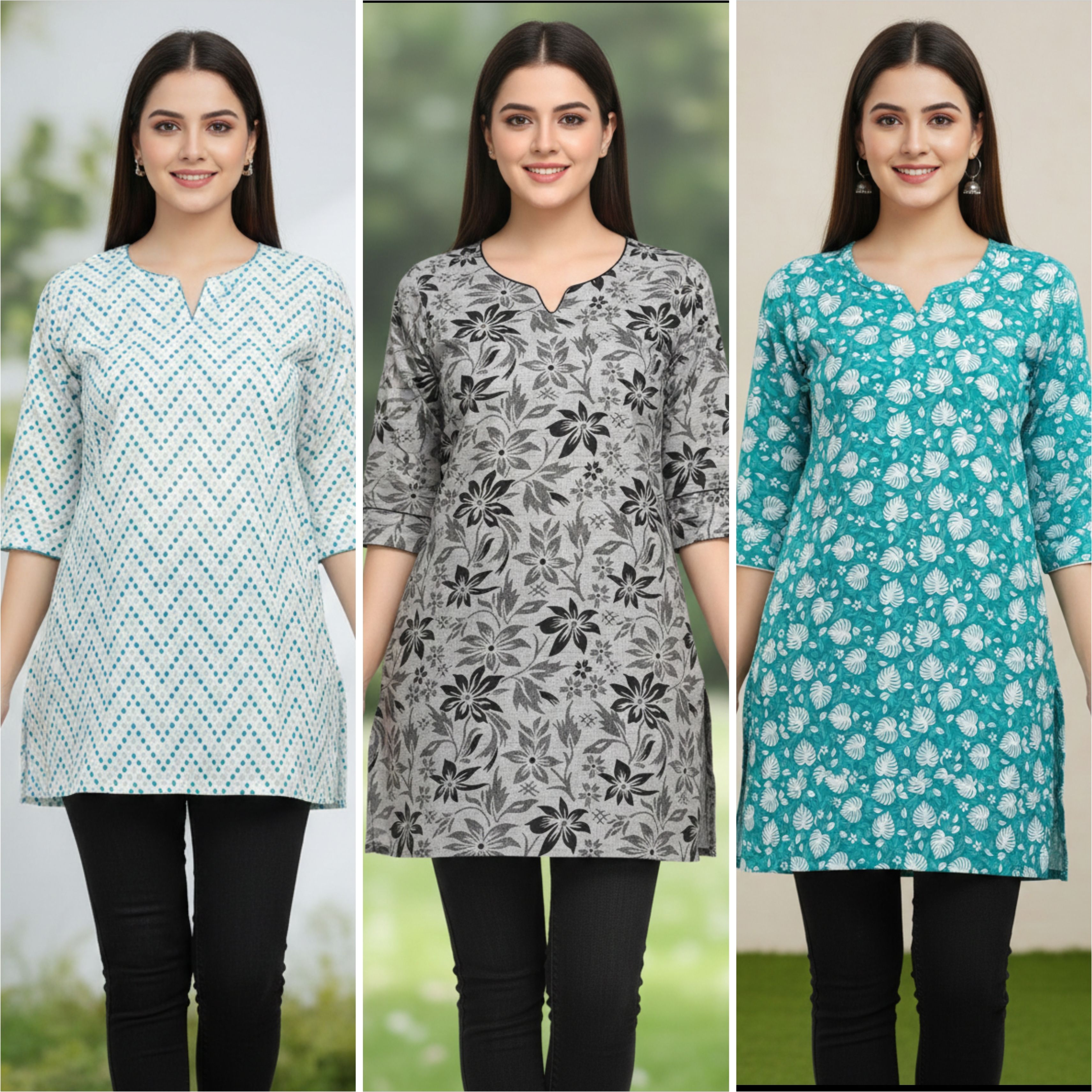 Pack of 2 Floral Print, Printed Pure Cotton Straight Kurta for Women-image-38