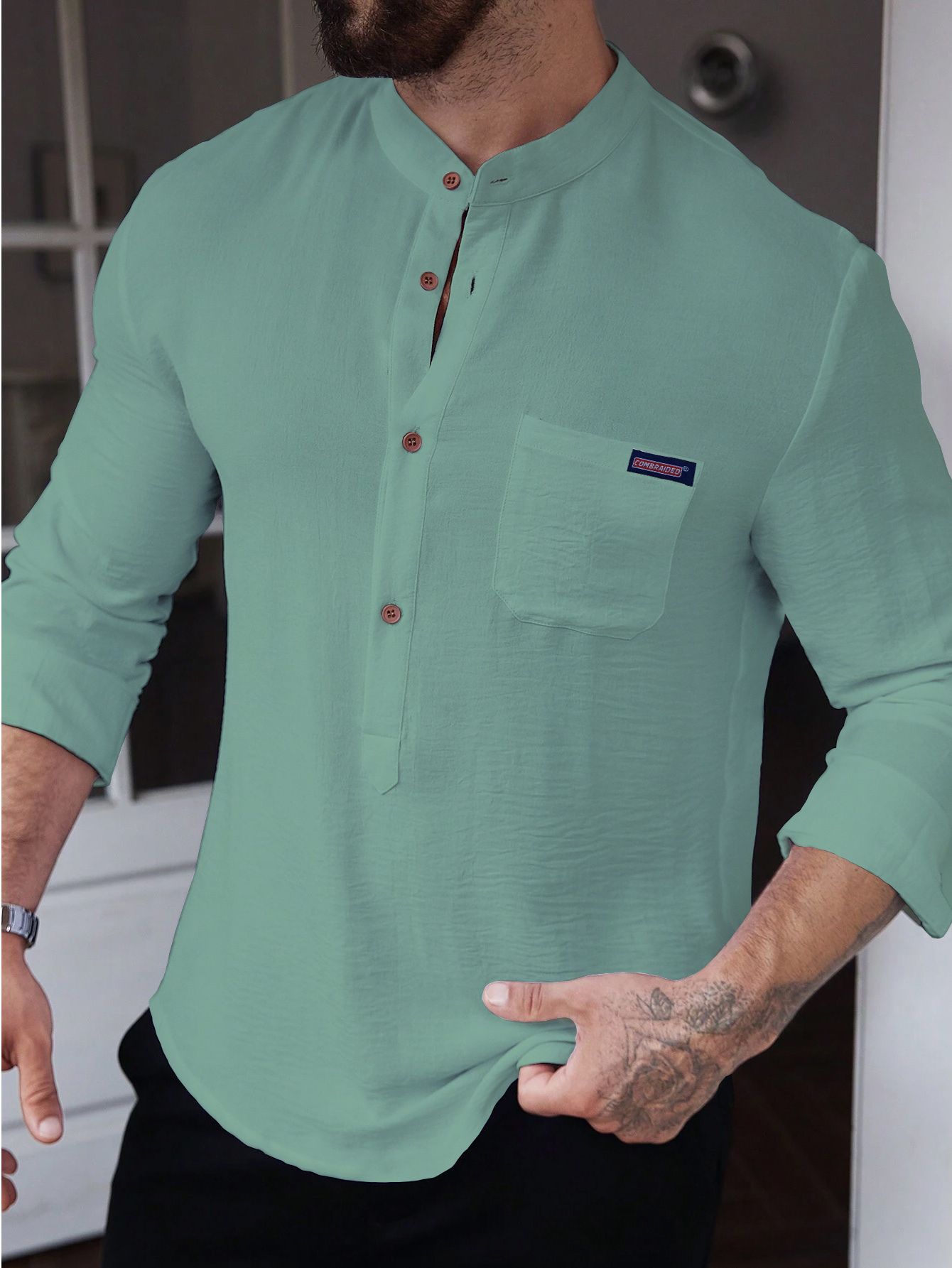 combraided Men Solid Cotton Blend Straight Kurta-picture-16