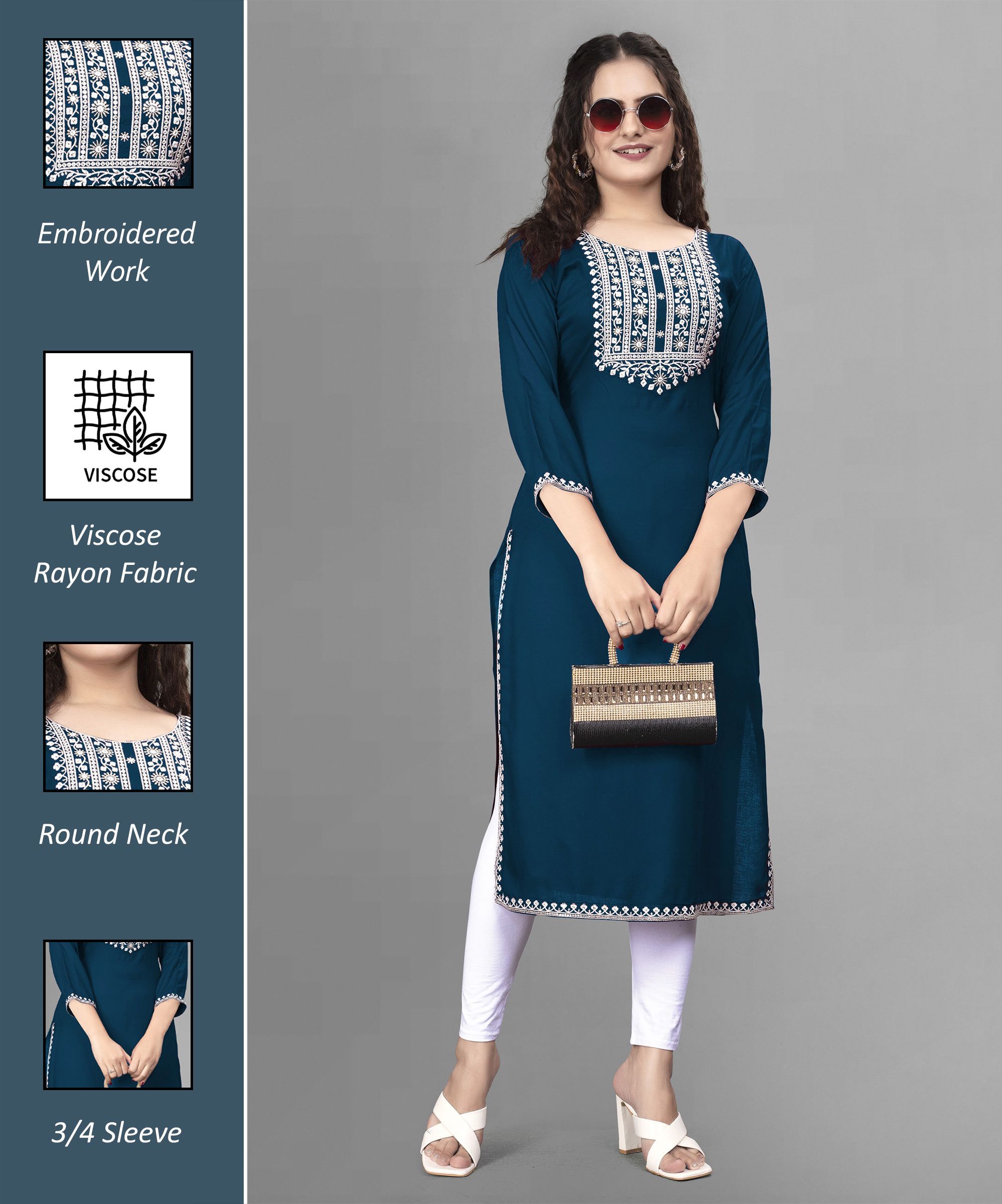 Women Embroidered Viscose Rayon A-line Kurta-image-24