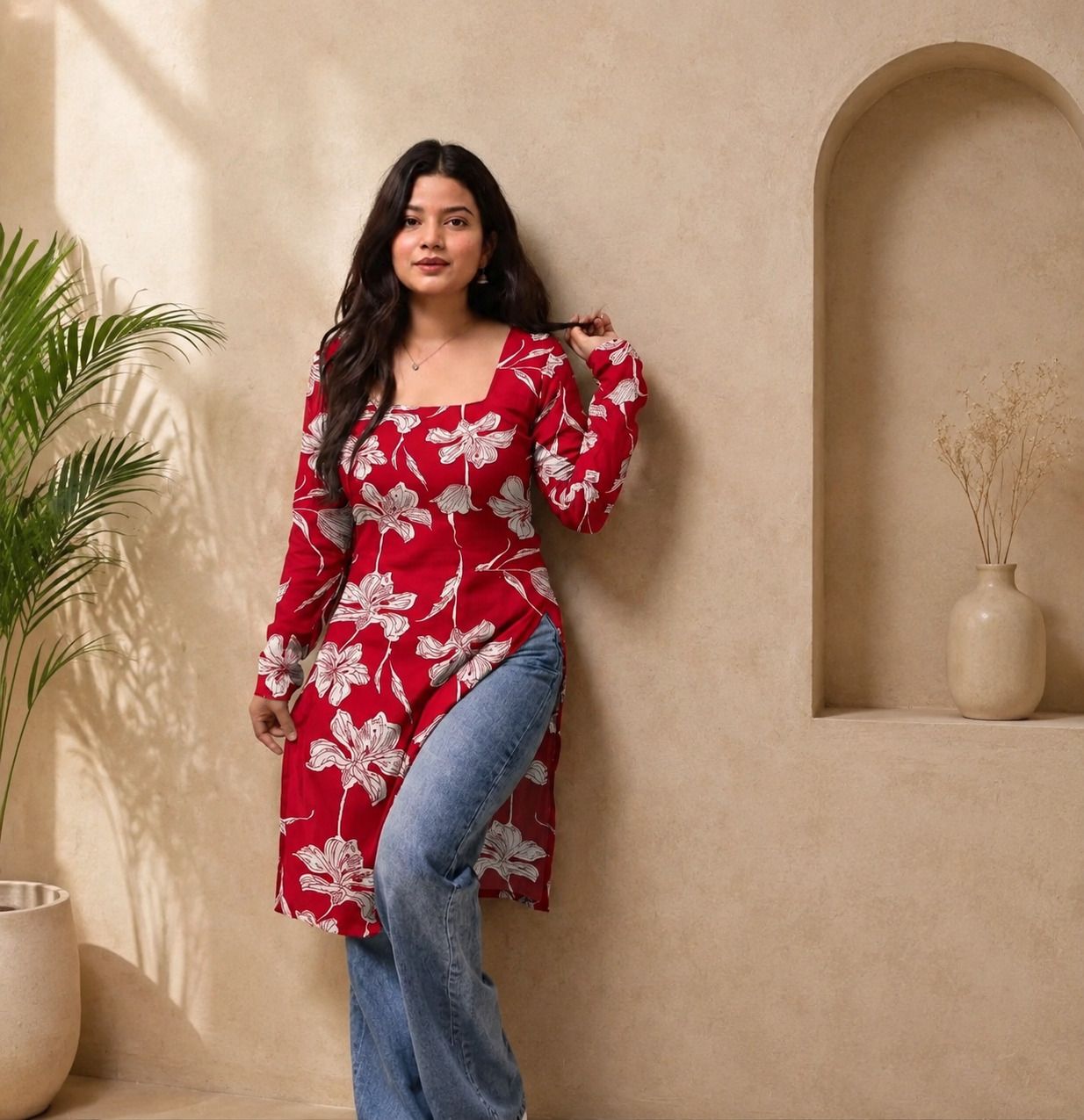 Floral Print Viscose Rayon Straight Kurta for Women-image-44
