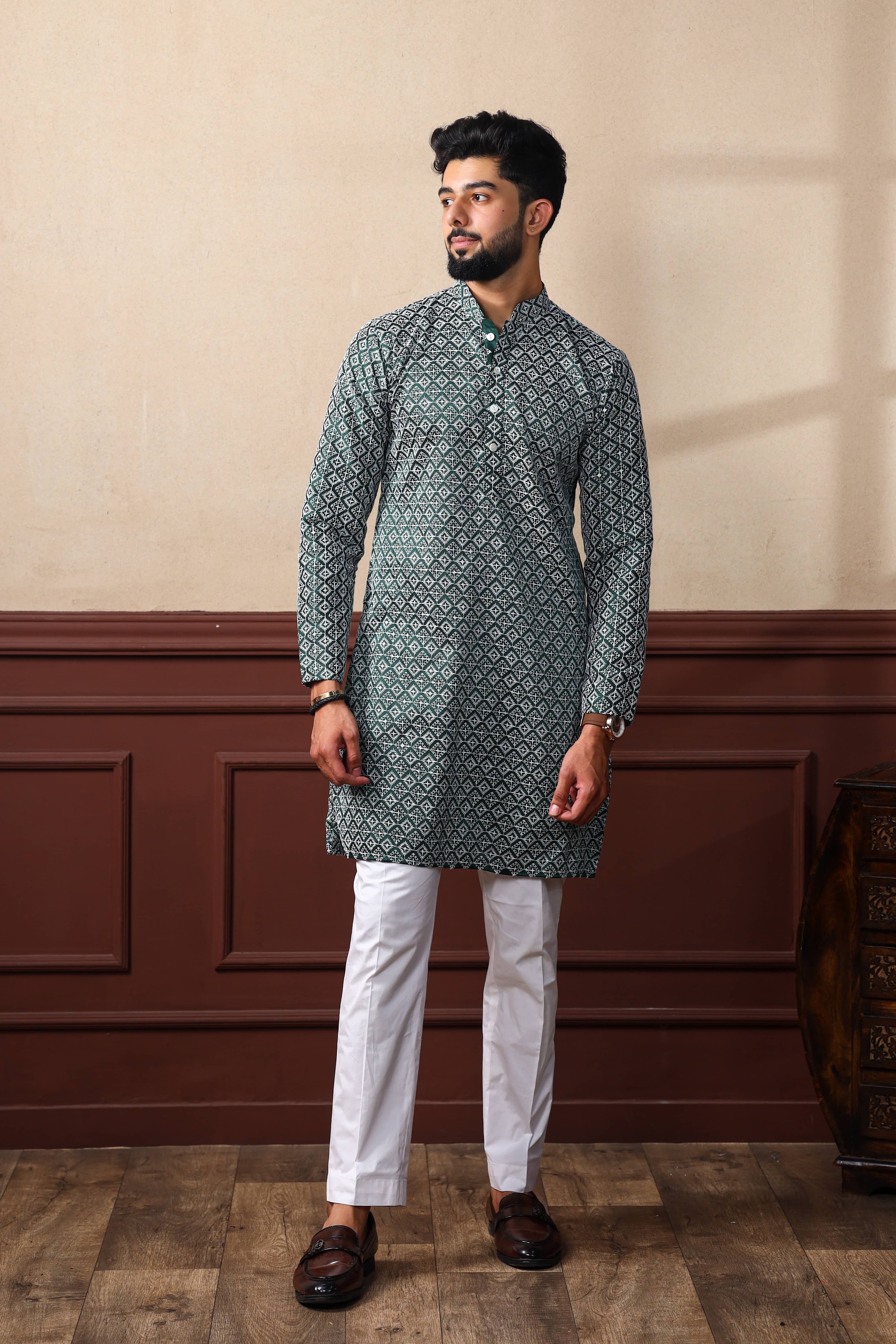 koshin Men Embroidered Khadi Silk Straight Kurta-picture-11