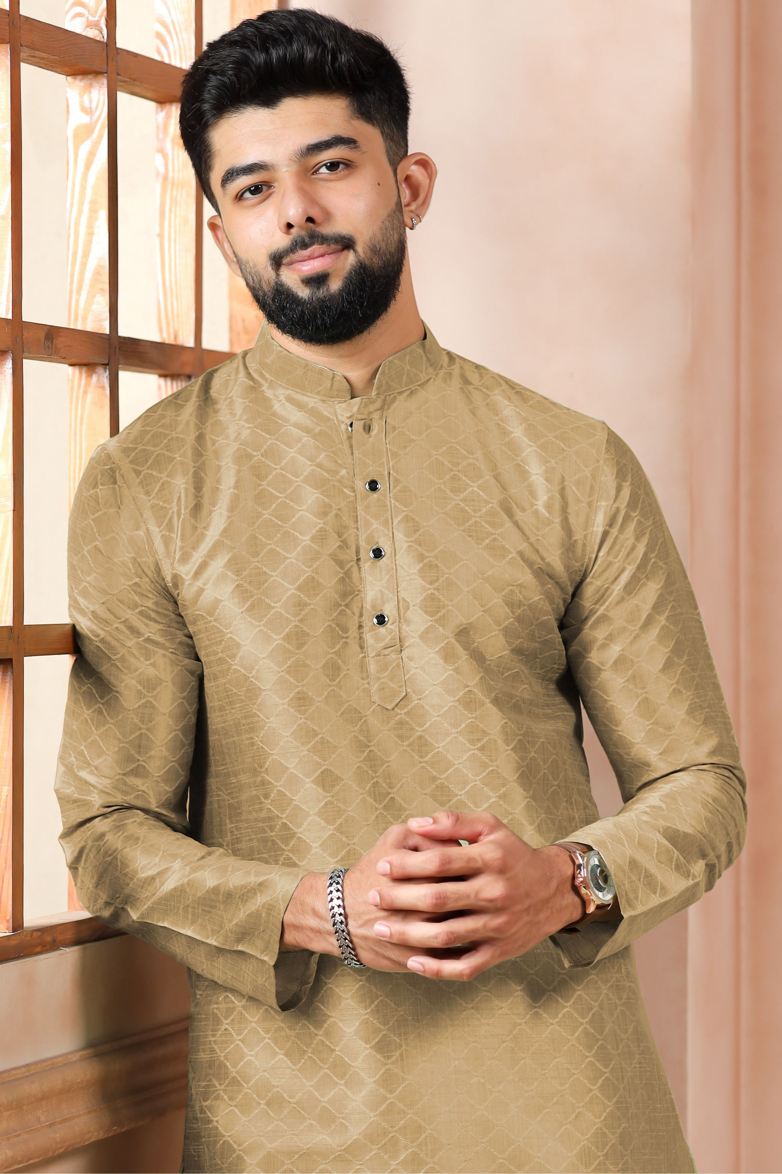 koshin Self Design Art Silk Straight Kurta for Men-picture-28