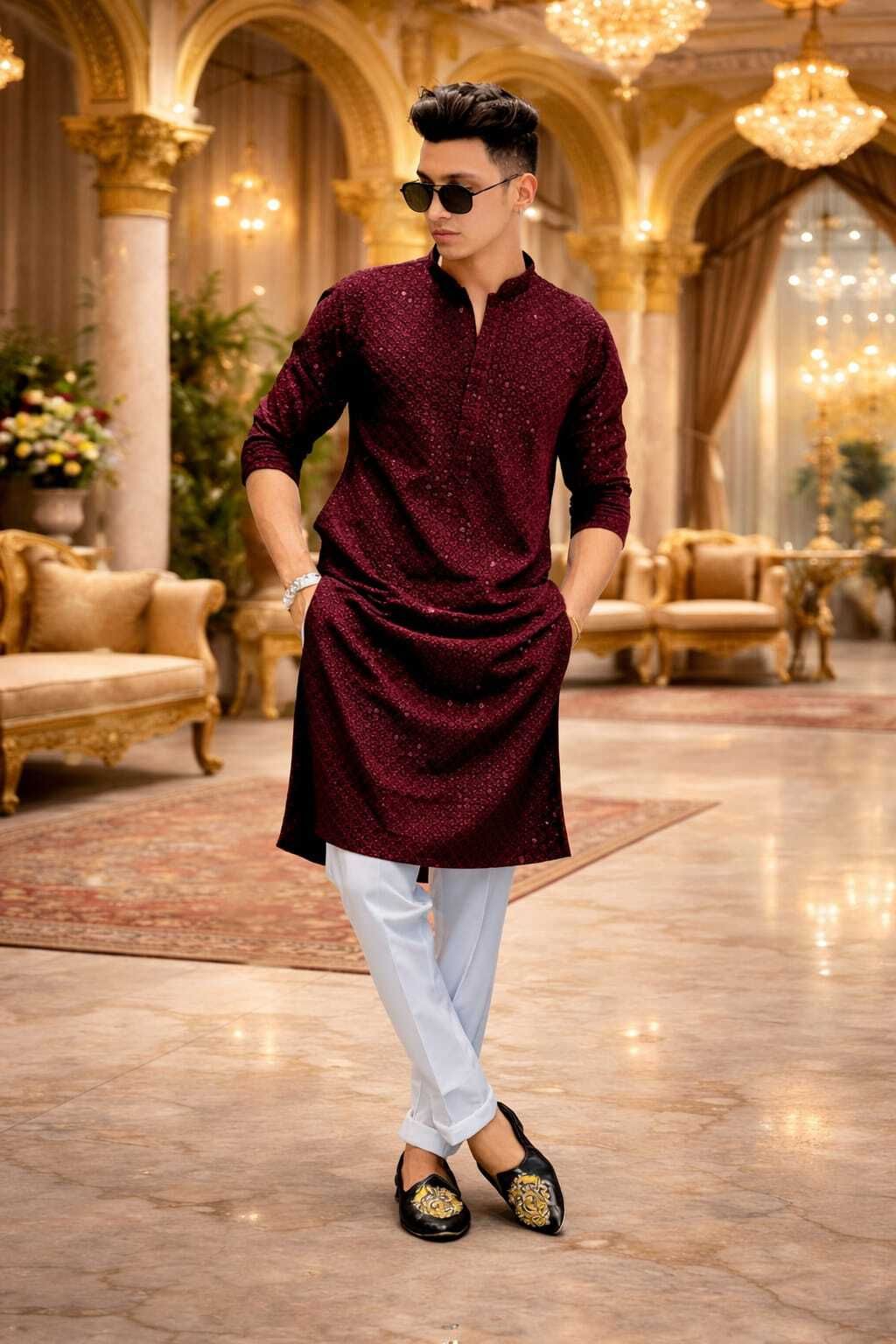 bishwaas Embellished Viscose Rayon Straight Kurta for Men-picture-25