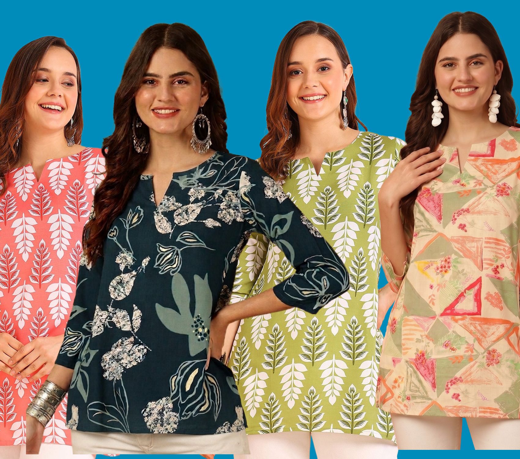 Pack of 4 Printed Cotton Rayon Tunic Kurta for Women-image-22