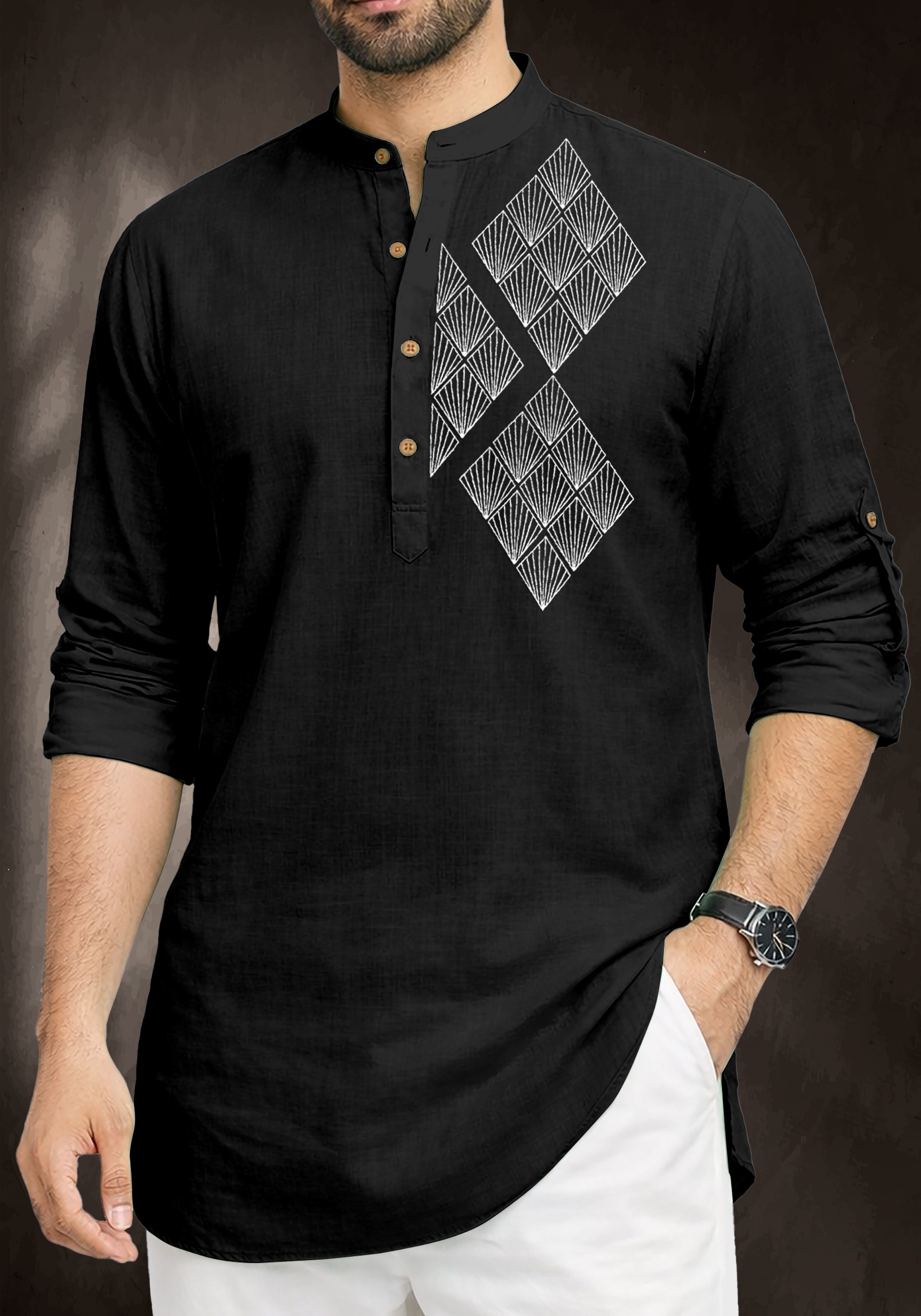 Men Printed Cotton Blend Straight Kurta