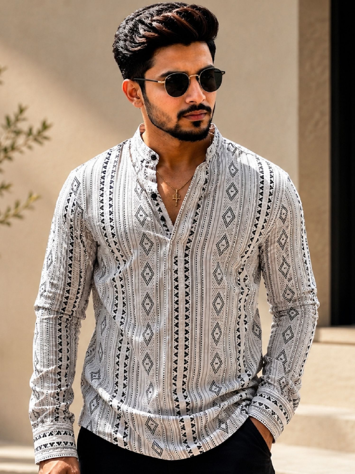 shoolin Printed Linen Blend Straight Kurta for Men-picture-48