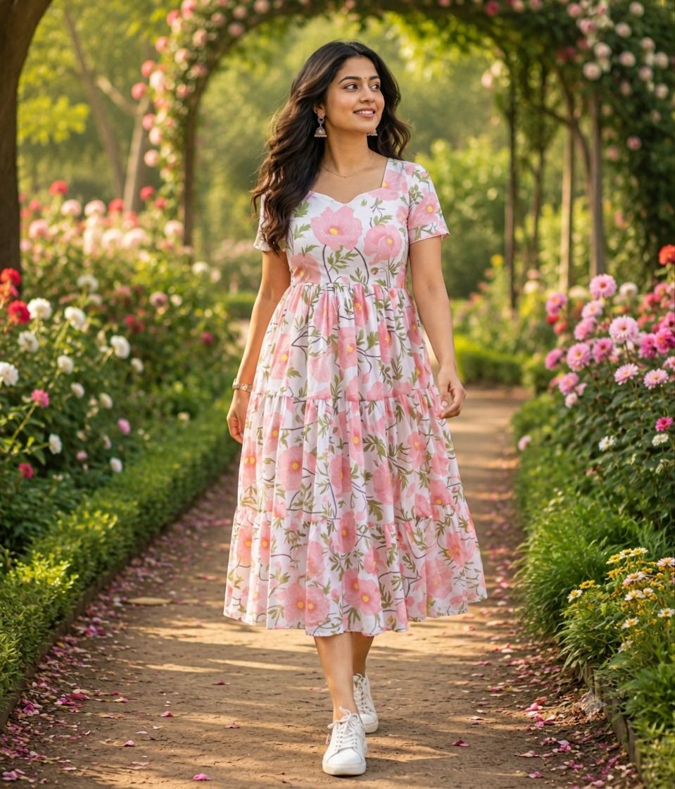 Floral Print Viscose Rayon Flared Kurta for Women-image-38