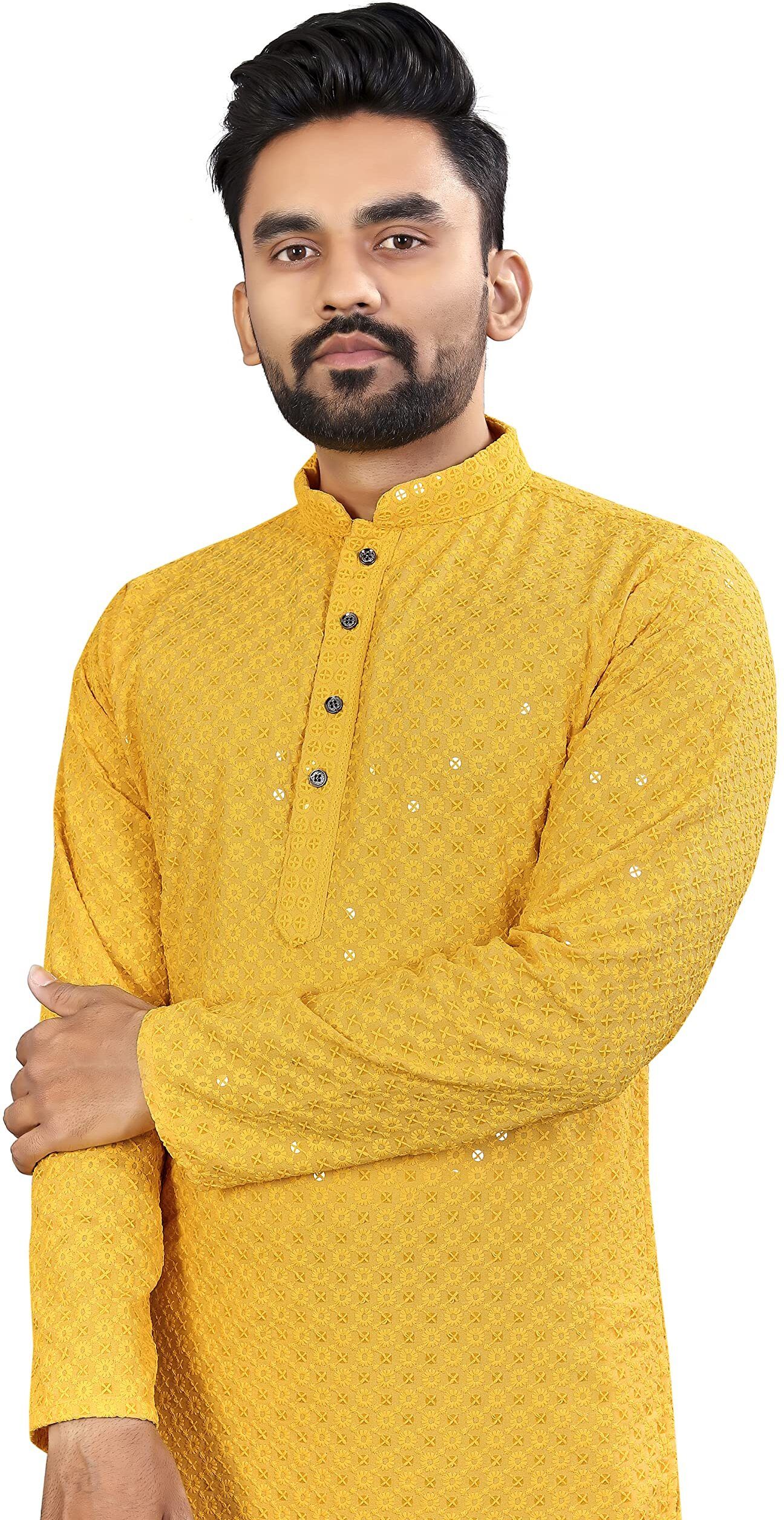 almora lifestyle Men Chikan Embroidery Viscose Rayon A-line Kurta-picture-17