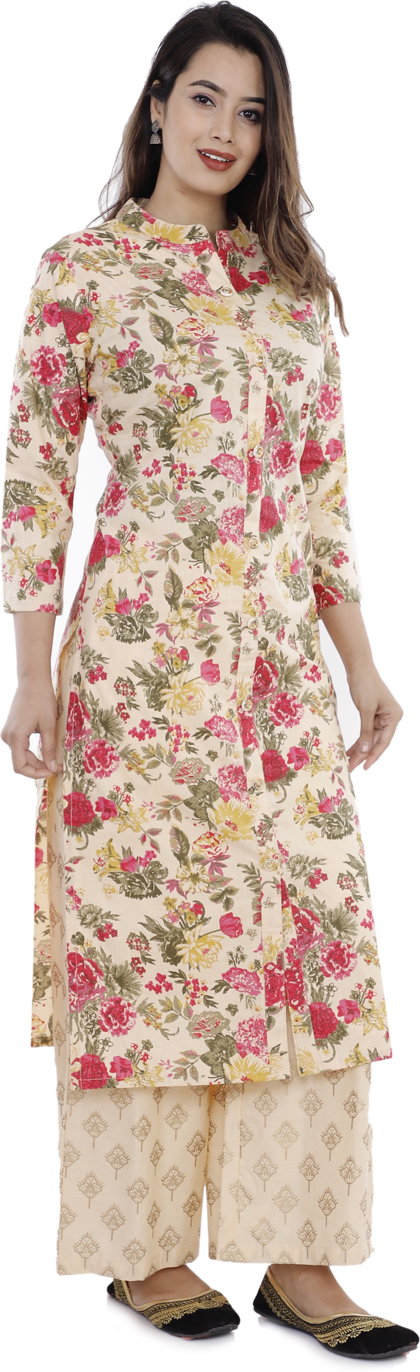 rani prints jaipur Women Floral Print Pure Cotton Frontslit Kurta-picture-14