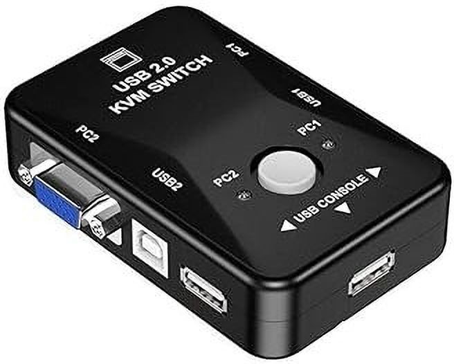 VOOCME 2 Port KVM Switch 2 Computers CPU with 2x1 USB Support Wire Keyboard and Mouse 24 cm KVM Console