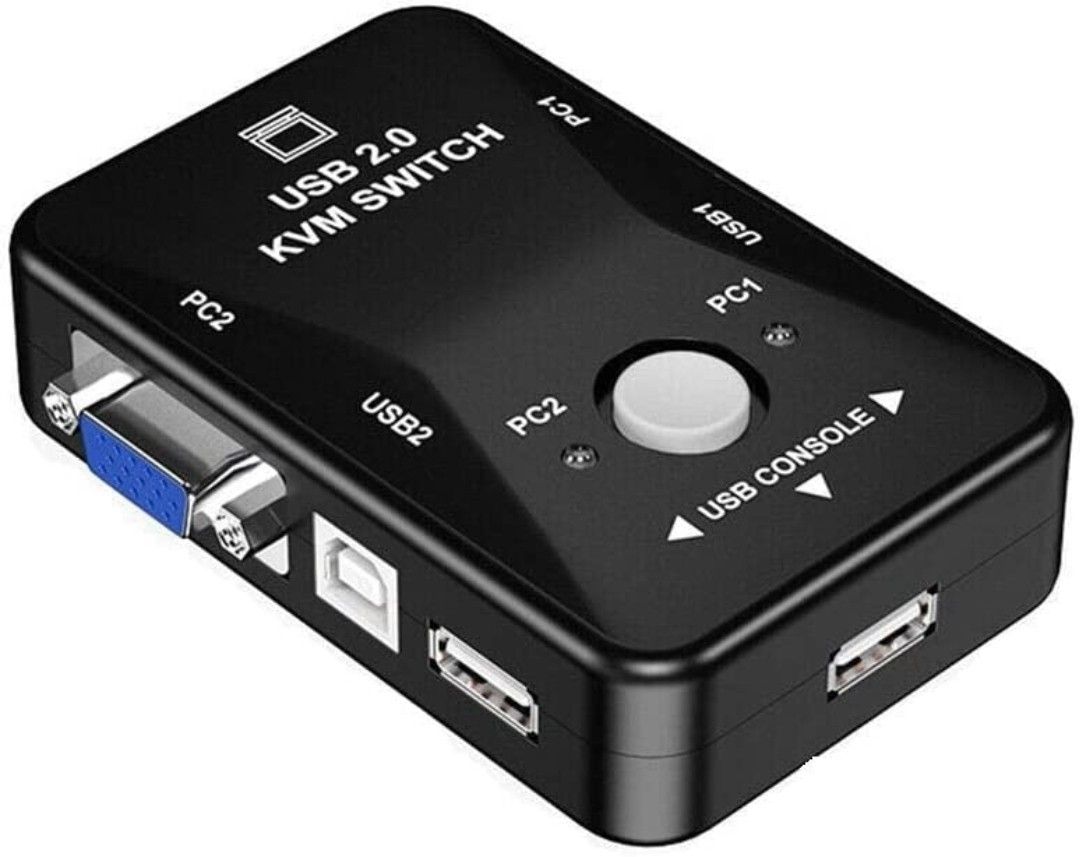 VOOCME 2 Port KVM Switch 2 Computers CPU with 2x1 USB Support Wire Keyboard and Mouse 24 cm KVM Console