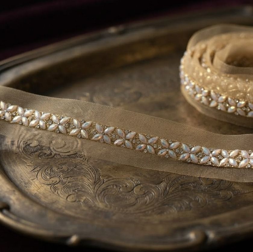 Fancy Gold Color Stone Lace 8.5 Metr Decorative Border Fancy Gold Color Stone Lace 8.5 Metr Decorative Border Lace Reel-image-17