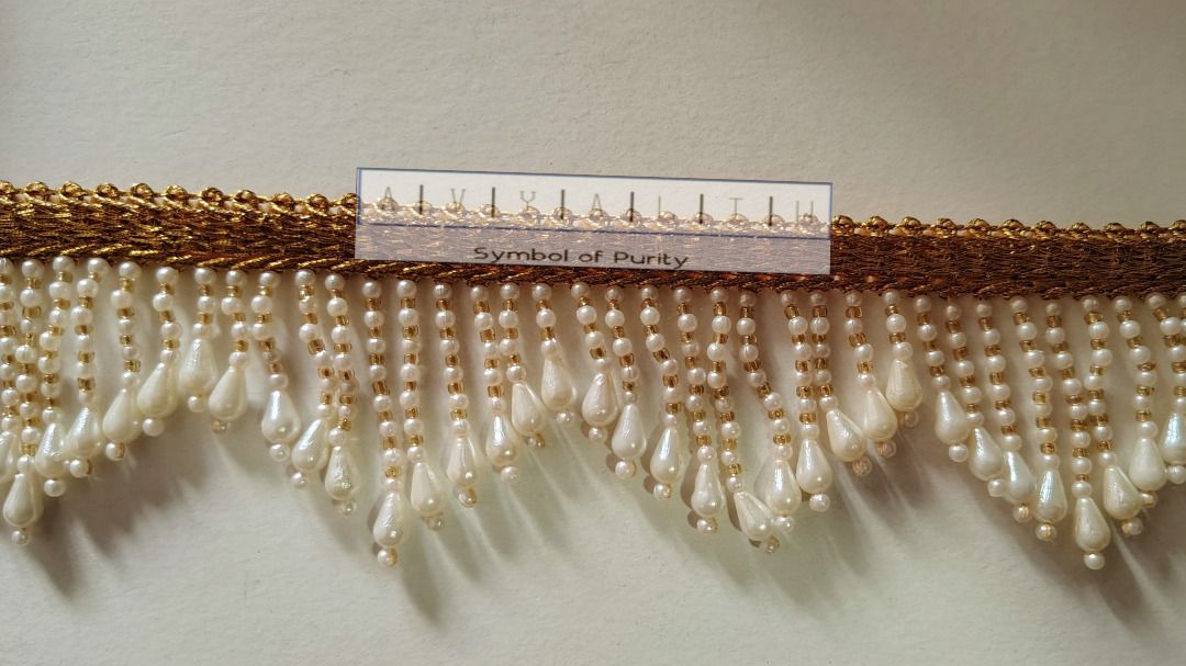 2M Antic White Cream Gold zig-zag pearl sewing embroidery border Lace reel Toran Lace Reel-image-46