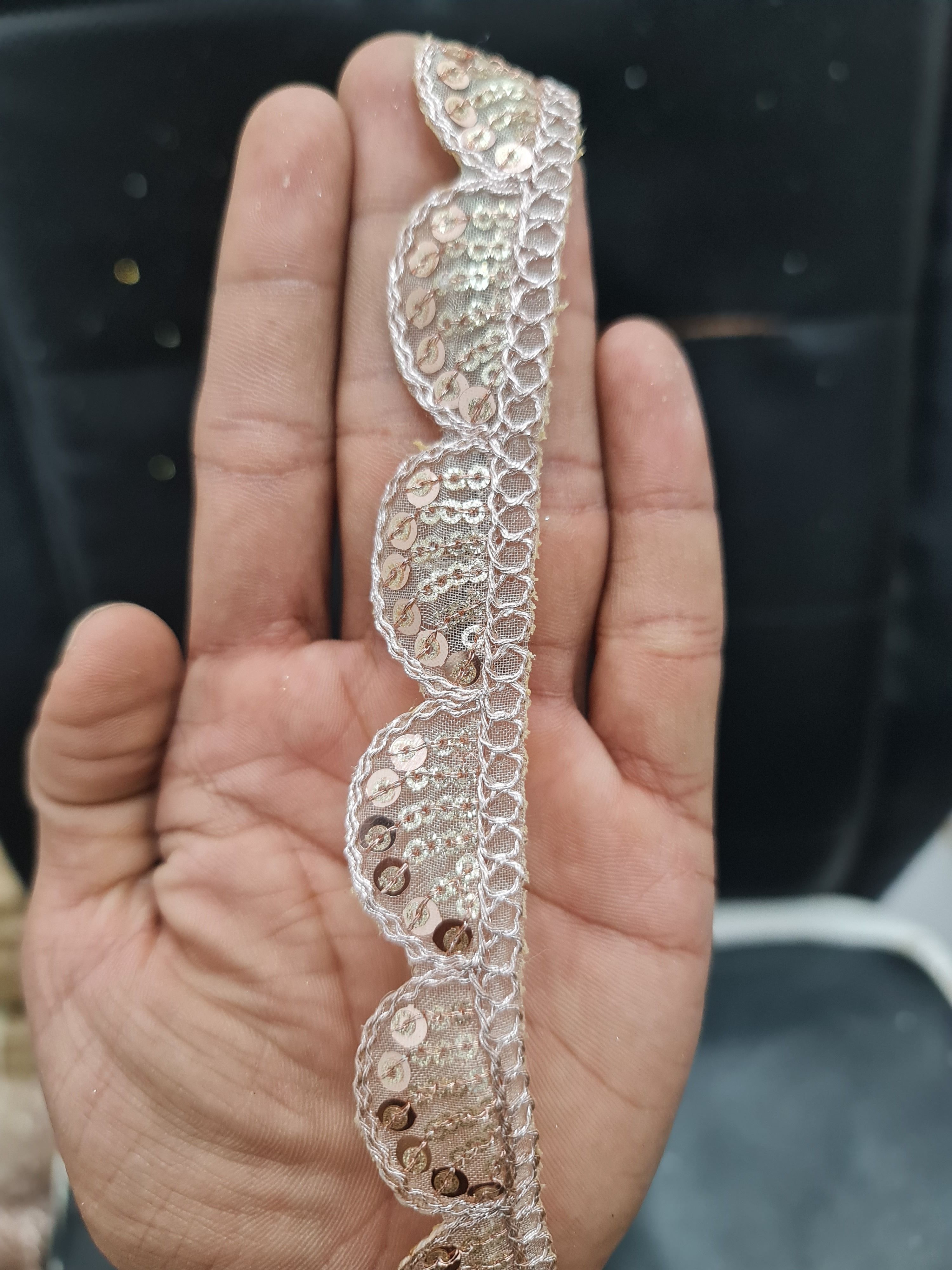 Lace-101 Rose Gold Embroidered Sequin Lace Border Trim for Saree, Blouse & Craft Decor Lace Reel-image-6