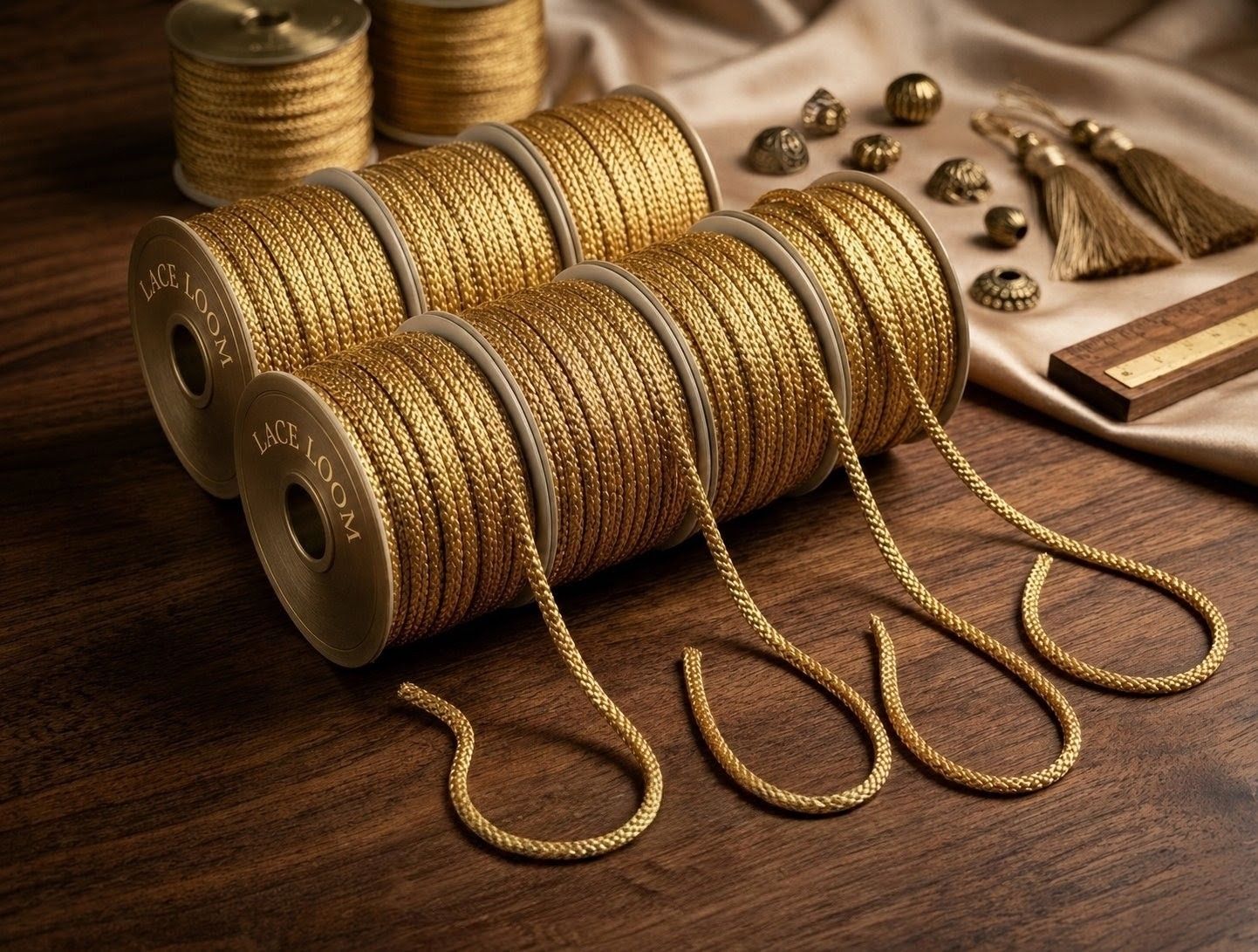 Premium Chiku Golden Blouse Dori - 56 Meters (Pack of 4 Bundles) Lace Reel-image-35