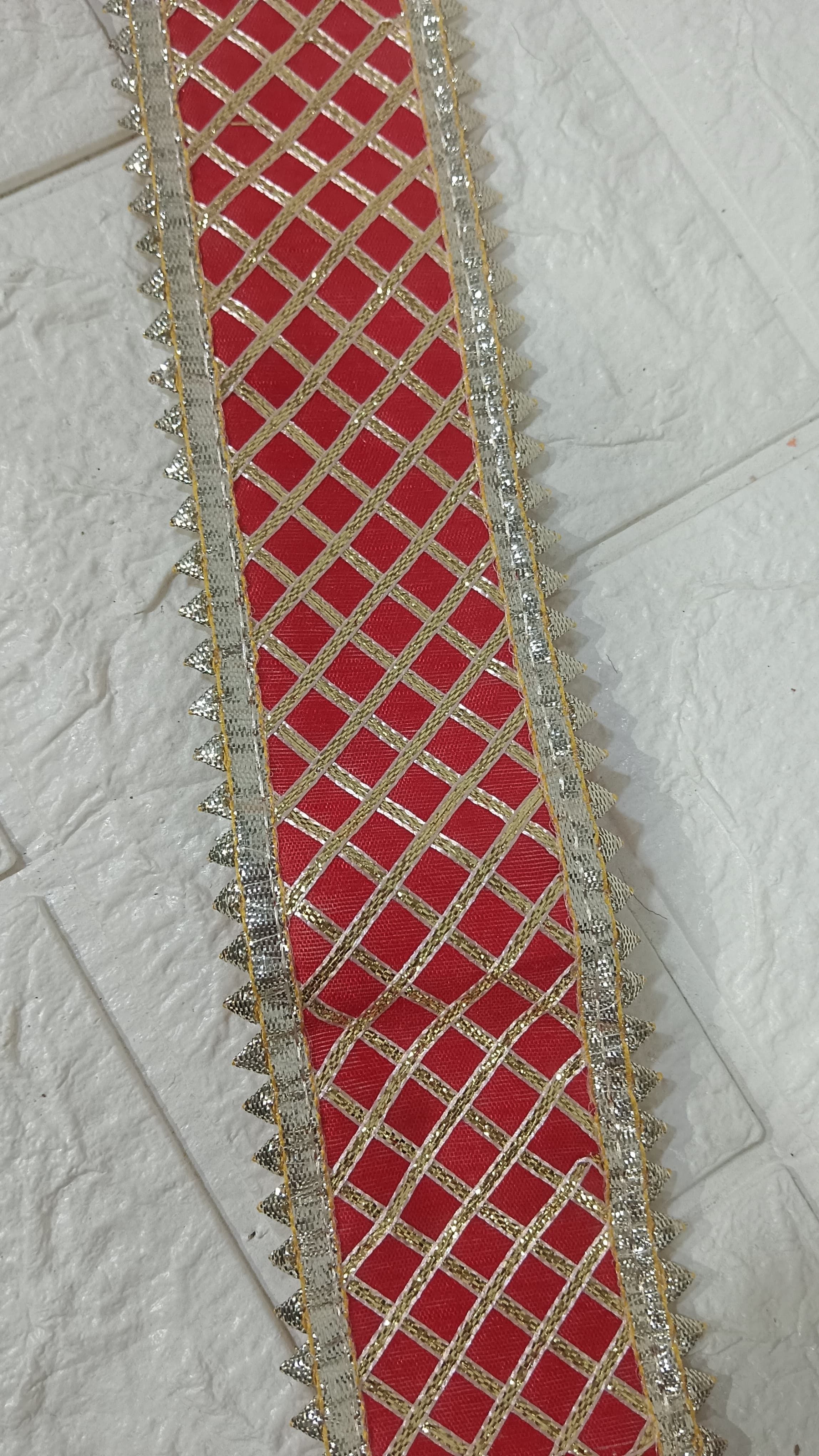 SH(RM-LACE19) Silver Golden Check Pattern Decorative Lace 5 Meter Lace Reel-image-30