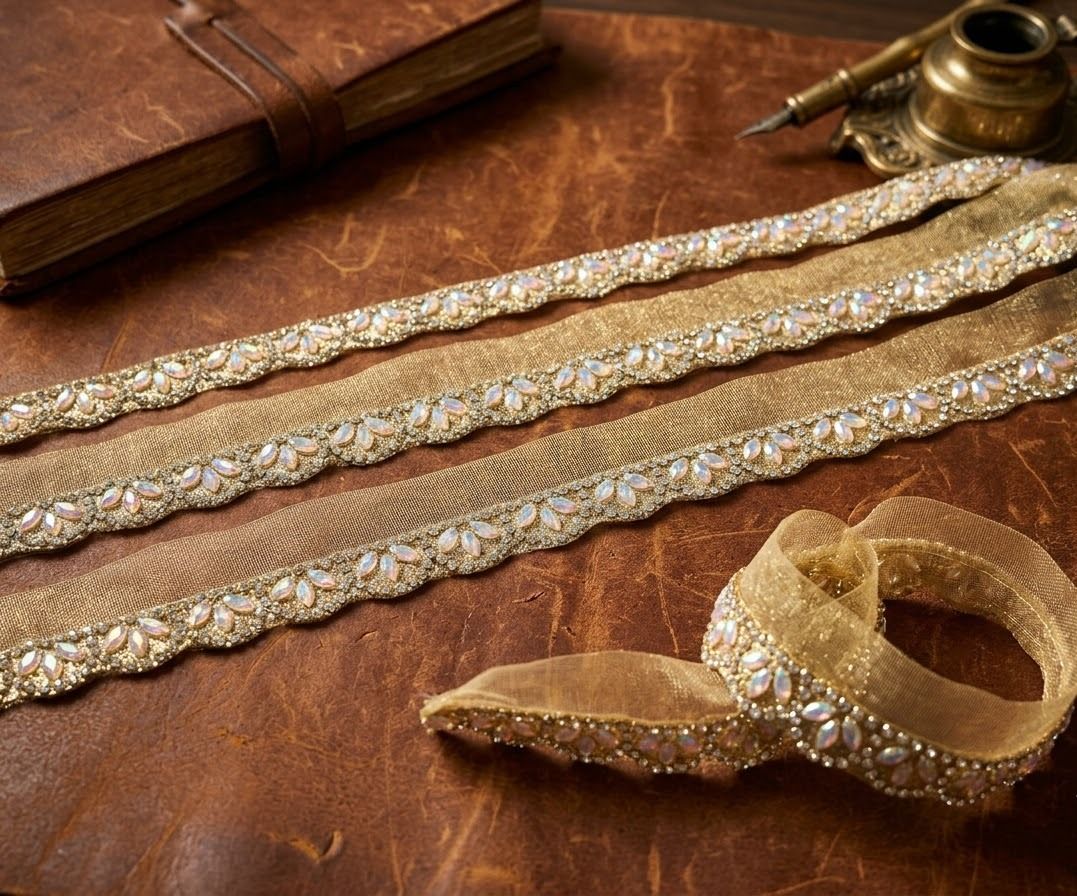 Gold Designer Stone Trim 8.5 Metr Gold Designer Stone Trim 8.5 Metr Lace Reel-image-7