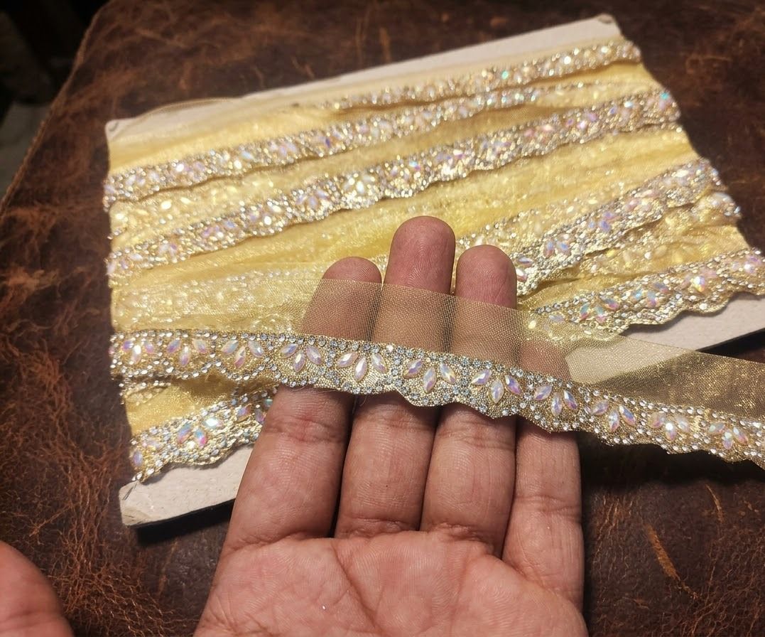 Gold Crystal Work Lace 8.5 Metr Gold Crystal Work Lace 8.5 Metr Lace Reel-image-17