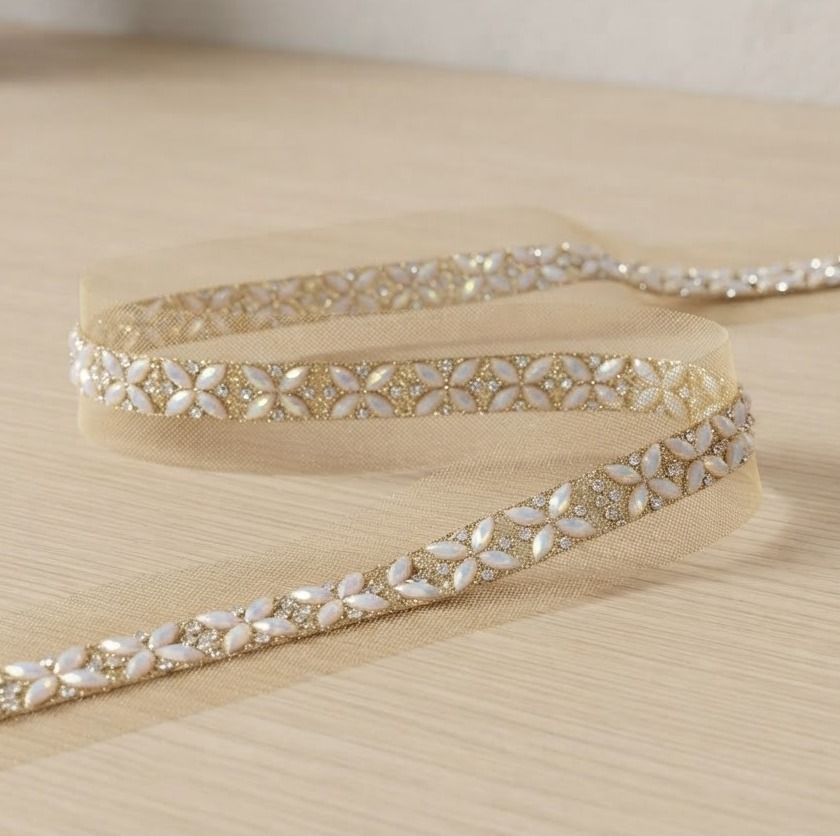 aarti creation Gold Color Premium Crystal Lace 3 Metr Fancy Border Gold Color Premium Crystal Lace 3 Metr Fancy Border Lace Reel-picture-48