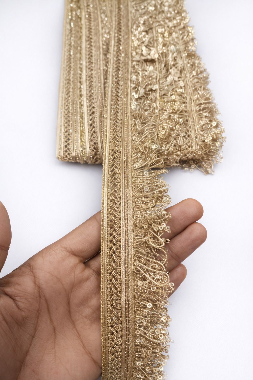 Premium Golden Sequin Fringe Lace Border for Saree, Lehenga, Blouse & Craft Decoration. (8.5 meter) Lace Reel-image-43