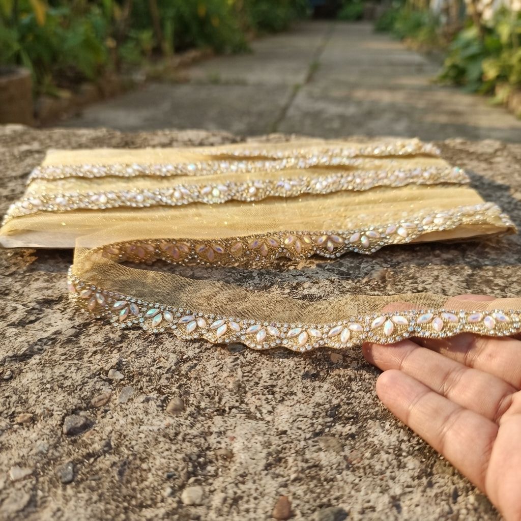 Bridal Golden Border Lace for Dress 8.5 Metr Lace Reel-image-29