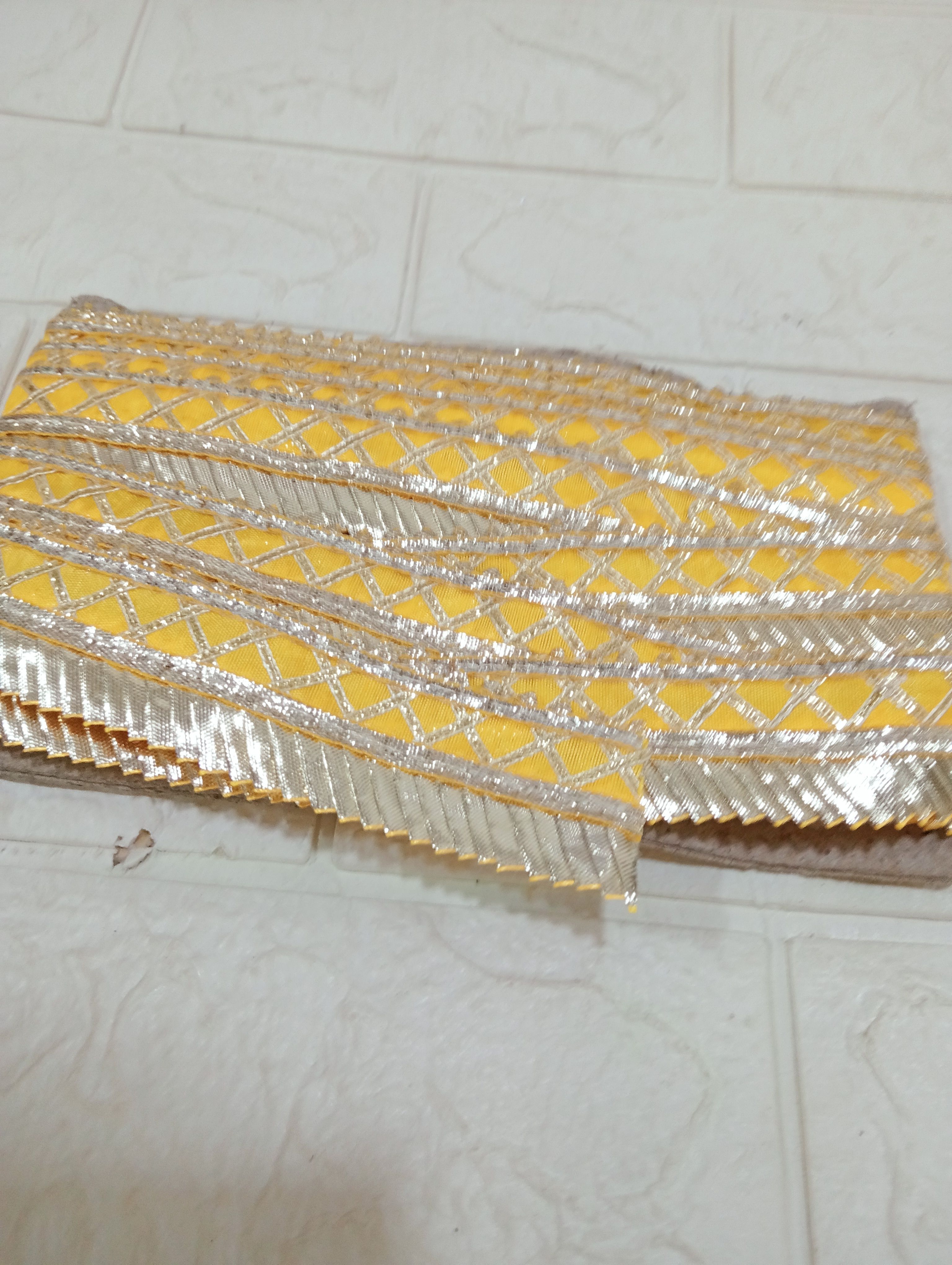 SH(RM-LACE20-2) Silver Golden Check Pattern Decorative Lace 5 Meter Lace Reel-image-42