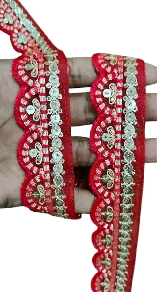 Red colour net fabrics primium quality 9 meter lace Lace Reel-image-38