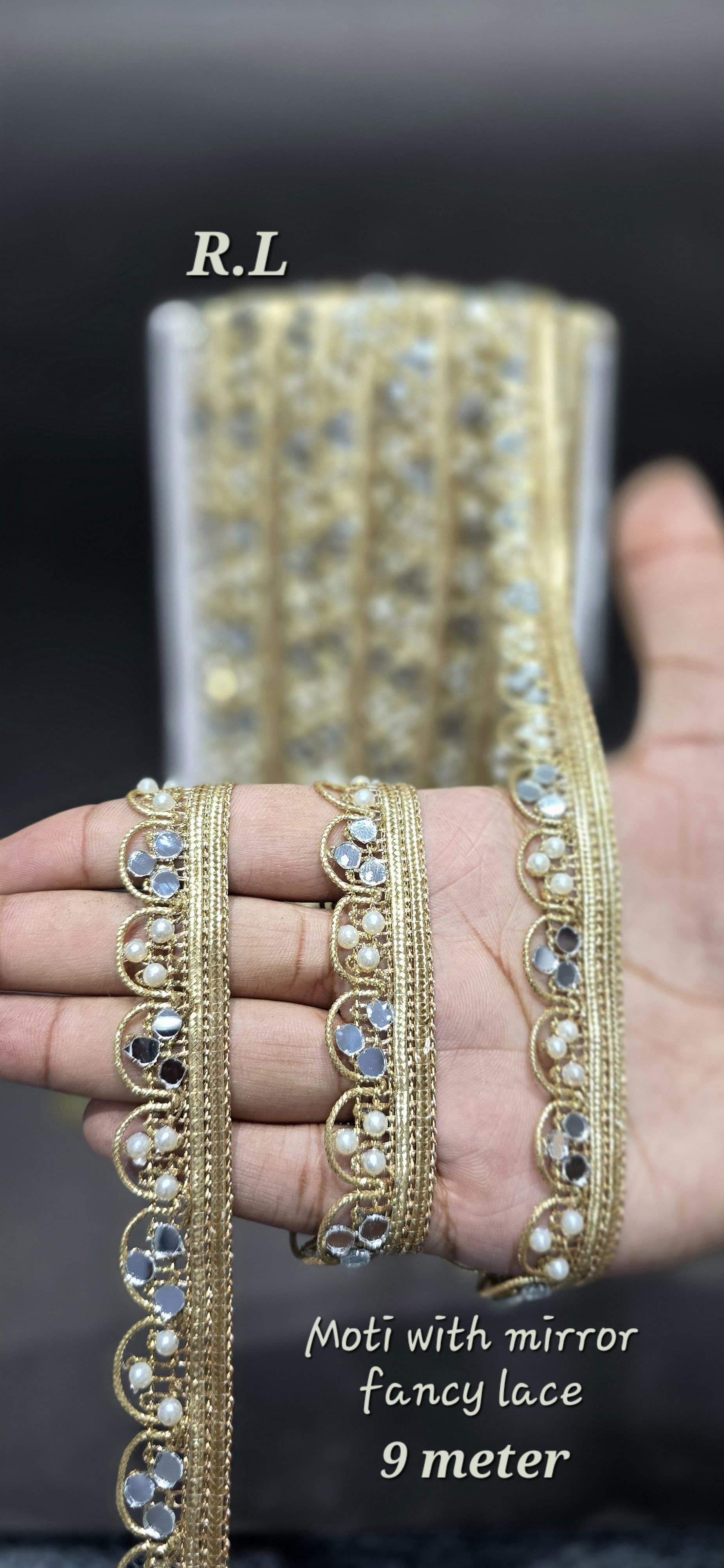 Fancy Moti-MIrror Lace | 9 Meter | Heavy Quality Lace Reel-image-0