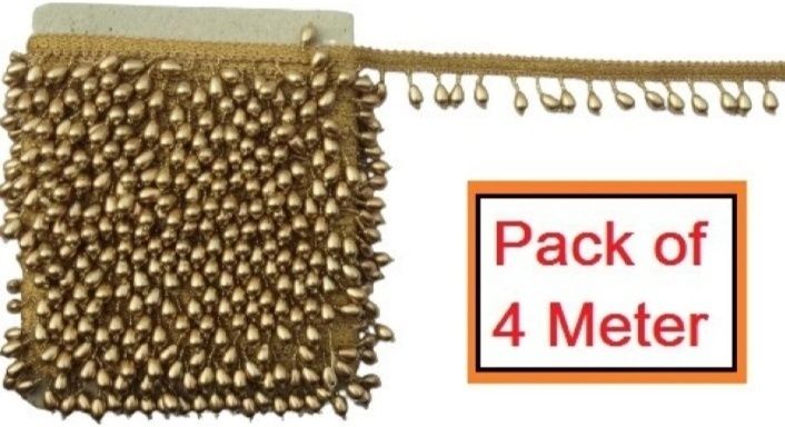 divara Golden Blouse Hanging Lace, Dupatta Latkan Pearl Lace (4 mtr) 4050 with beautiful design used in saree in many more purpose Lace Reel-picture-46
