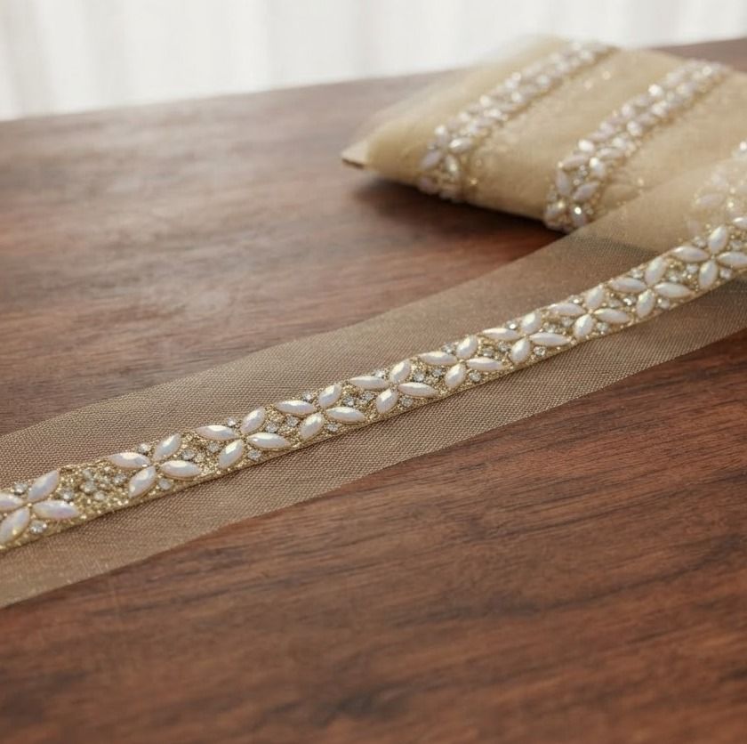 aarti creation Fancy Gold Color Decorative Lace 3 Metr Crystal Stone Trim Fancy Gold Color Decorative Lace 3 Metr Crystal Stone Trim Lace Reel-picture-44
