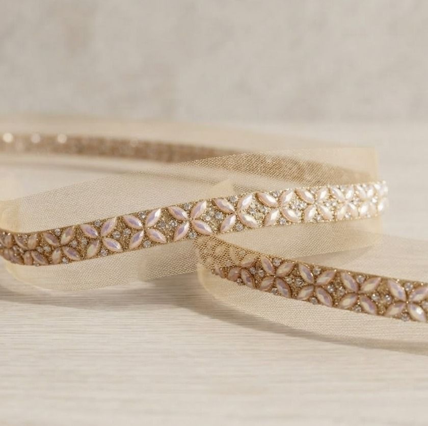 Gold Color Fancy Border Lace 3 Metr Crystal Stone Gold Color Fancy Border Lace 3 Metr Crystal Stone Lace Reel-image-21