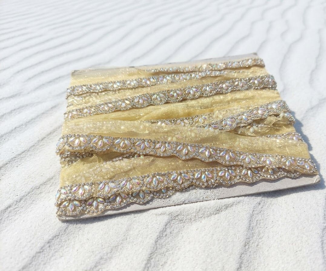 Gold Premium Crystal Stone Lace 8.5 Metr Gold Premium Crystal Stone Lace 8.5 Metr Lace Reel-image-25