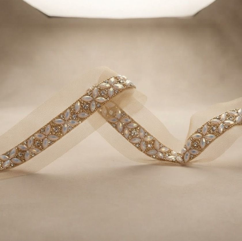 Fancy Gold Color Stone Lace Border 8.5 Metr Premium Trim Fancy Gold Color Stone Lace Border 8.5 Metr Premium Trim Lace Reel-image-16