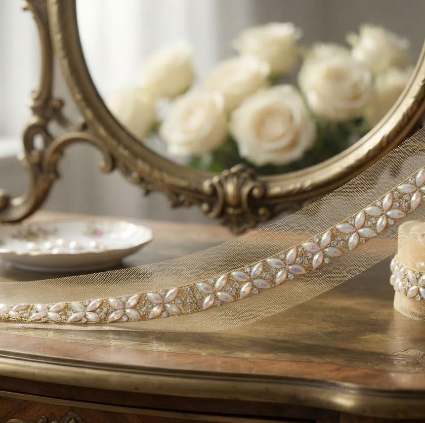 ramrudra creation Premium Gold Color Fancy Lace 3 Metr Stone Border Premium Gold Color Fancy Lace 3 Metr Stone Border Lace Reel-picture-24