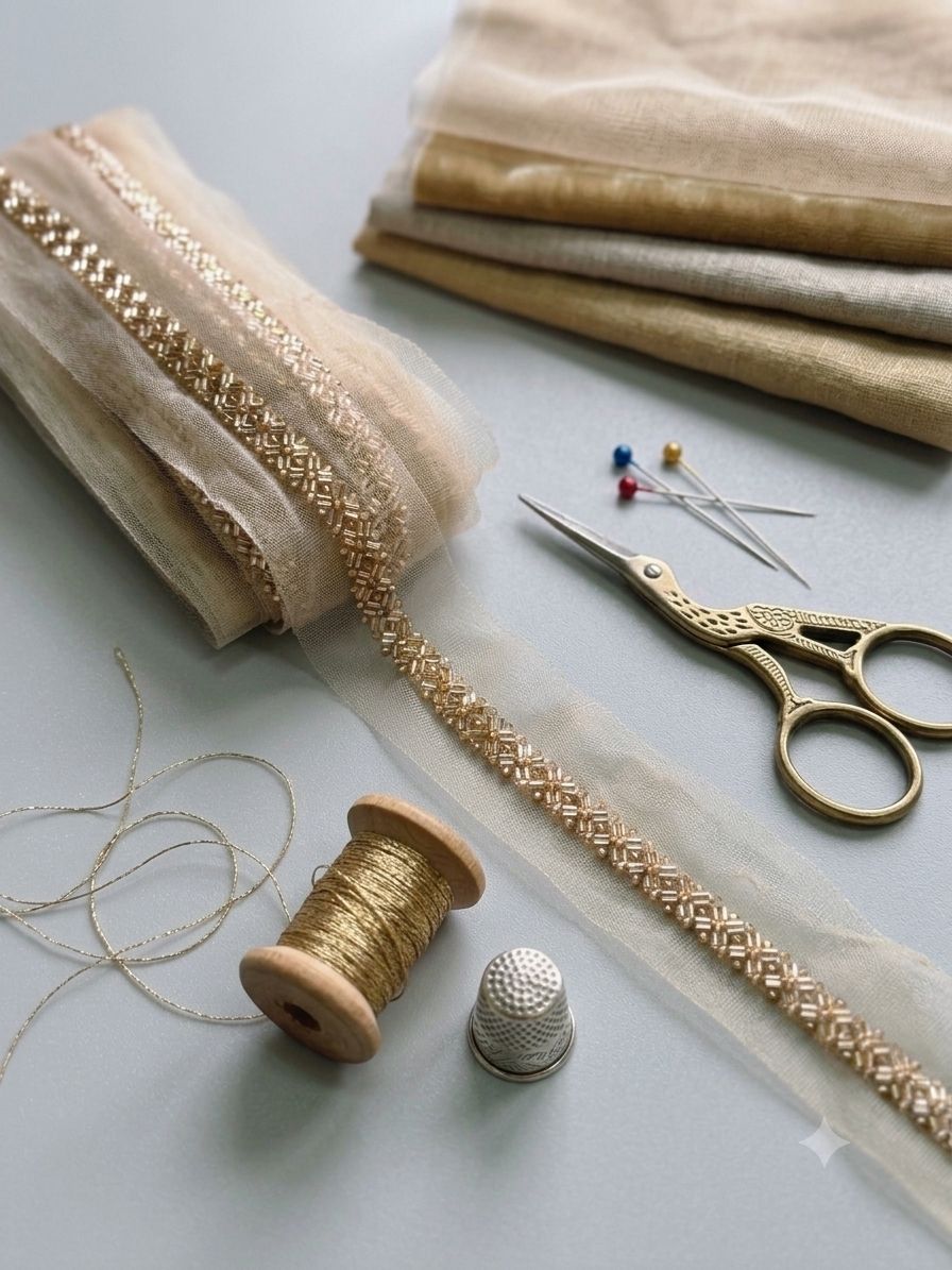 Premium Quality RoseGolden Color Beaded Designer 3 Meter Lace Border For Suits,Saree,Kurti Also Use For Fashion And DIY Lace Reel-image-4