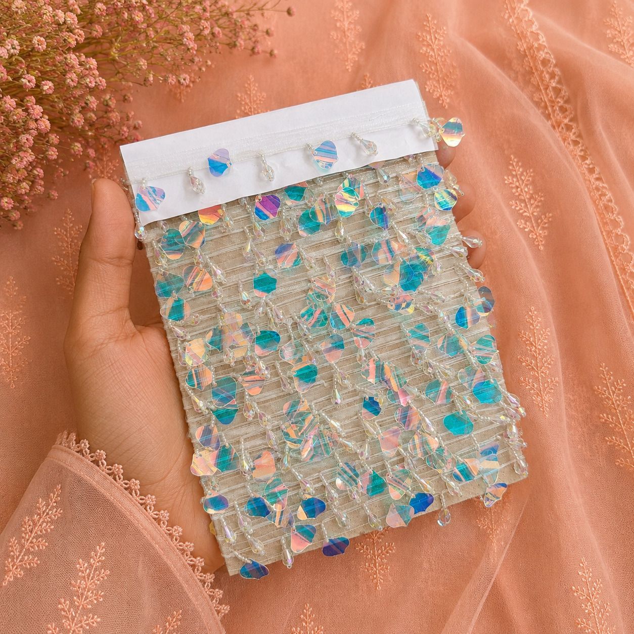 Cystal Lace, Rainbow Cystal Latkan Lace, White Latkan Lace, Latkan Lace For Suit, Blouse (Rainbow/4Meter) Lace Reel-image-46
