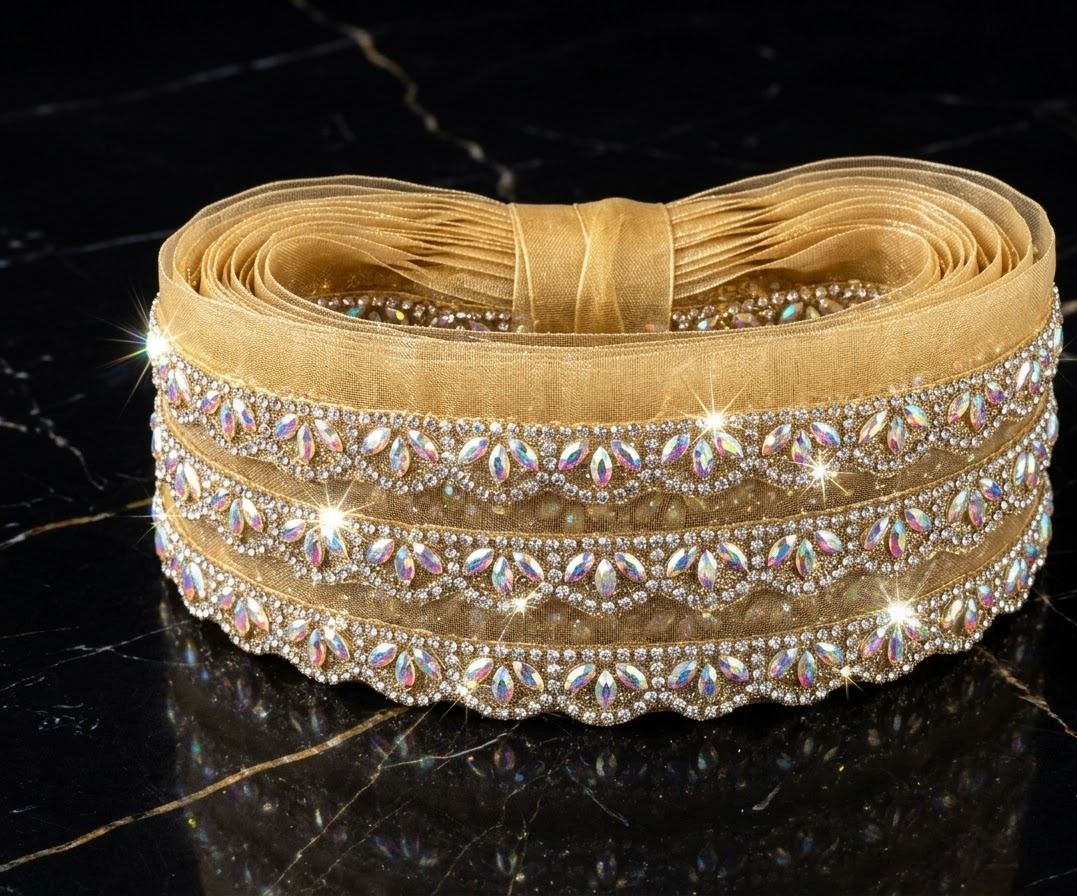 Gold Crystal Saree Trim 8.5 Metr Gold Crystal Saree Trim 8.5 Metr Lace Reel-image-20