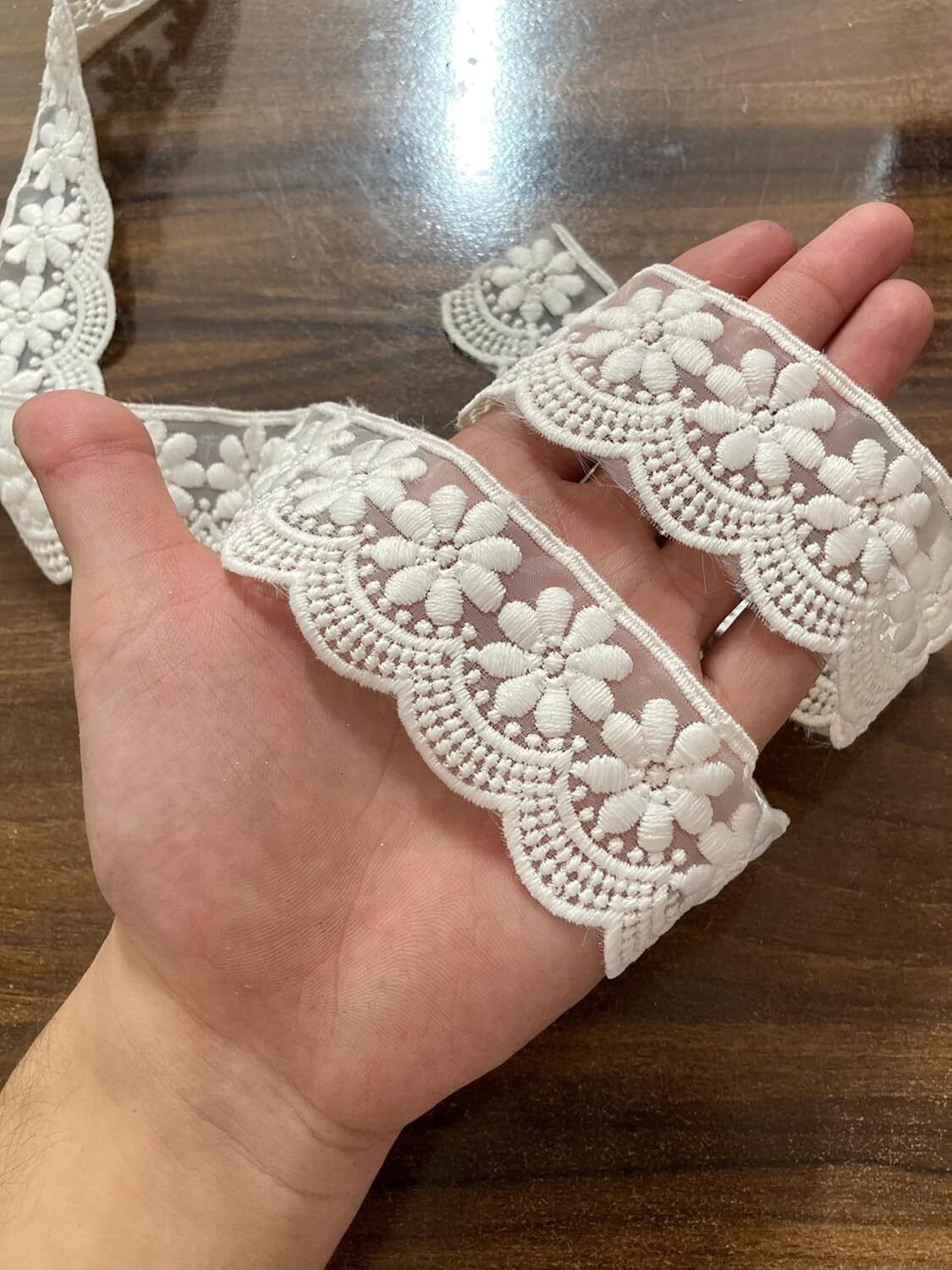 kevriz 5 METER White Embroidered Lace and Border for Saree Borders, Lehenga & Sewing 35mm Wide Organza Trim for Tailoring, Dress Designing, DIY Crafts & Decorations Lace Reel-picture-45