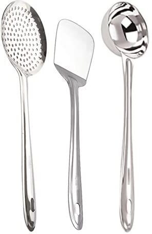 srs Stainless Steel Cooking And Serving Spoon Ladle Set, 3-Pieces Kitchen Tool Set Disposable Stainless Steel Serving Spoon image 1