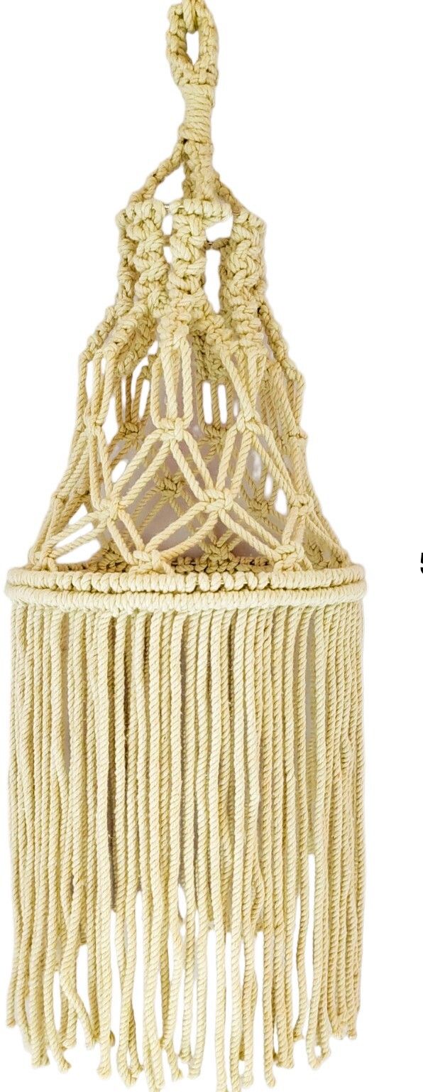Macrame Lamp Shade Boho Hanging Pendant Light Cover (50 cm X 19 cm, Beige) Hanging Lights (Pendant Lights) Lamp Shade
