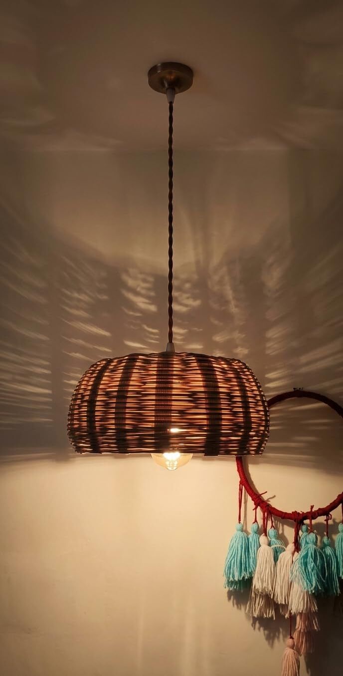 Wicker Rattan Pendant Light, Natural Brown Bamboo lampshade Home Chandelier Lamp Shade-image-26