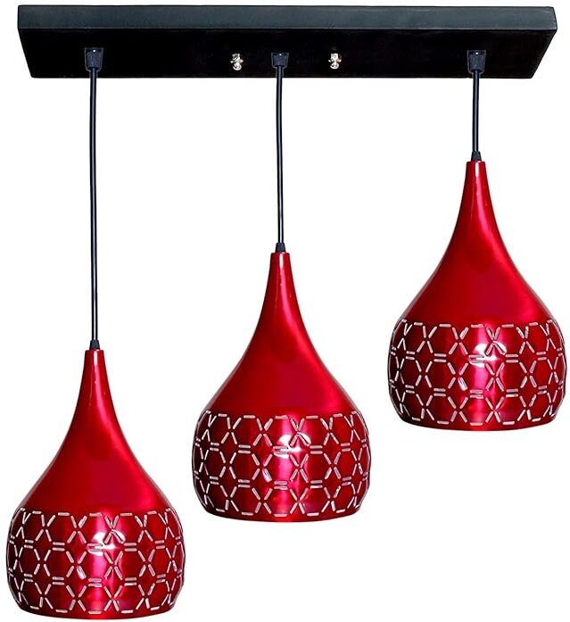 Cut 3 Light Linear Hanging Light Ceiling Pendant Lamp, Red Chandelier Lamp Shade-image-47