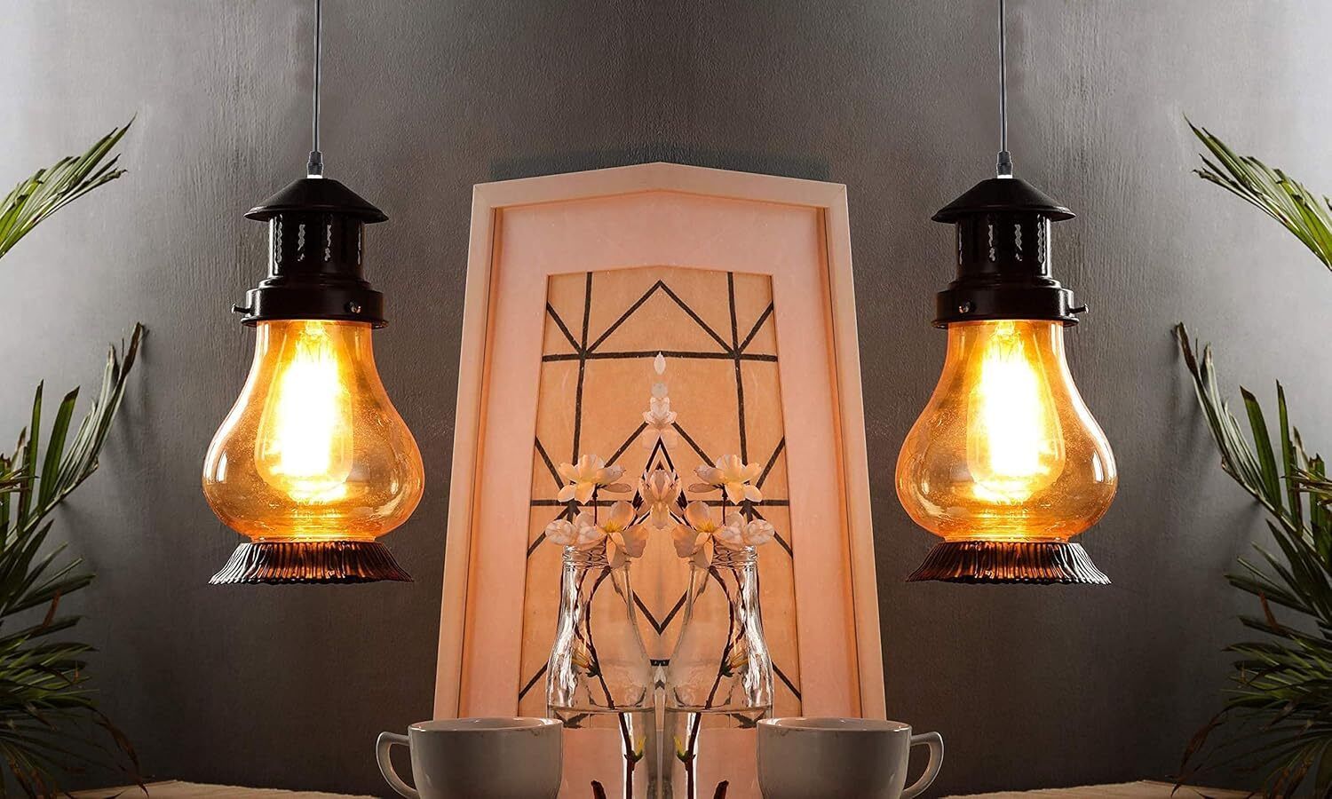 (BULB NOT FREE) (PACK OF 2)Modern Lantern Hanging Light Pendant Lamp, Red Shade, Hanging Lights (Pendant Lights) Lamp Shade-image-4