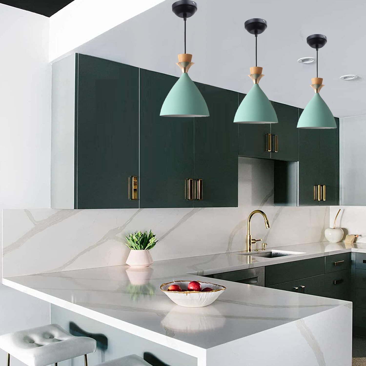 (PACK OF 3)Hanging Bell Shade Light, Aqua Blue, Hanging Lights (Pendant Lights) Lamp Shade-image-5