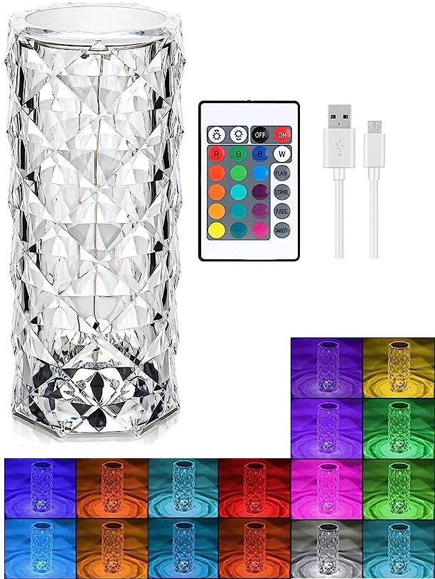Romantic Rose Crystal Diamond Table Lamp RGB 16 Color Changing Night Light Table Lamps Lamp Shade-image-13