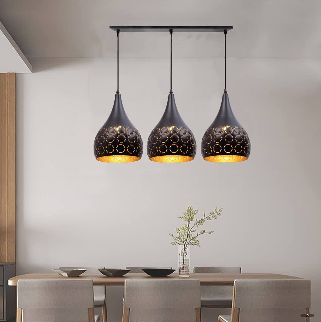 Cut 3 Light Linear Hanging Light Ceiling Pendant Lamp, Black Chandelier Lamp Shade-image-45