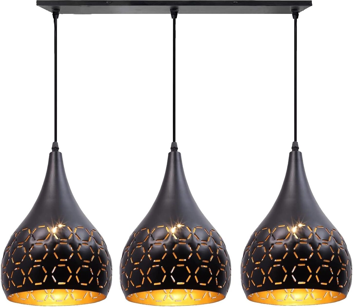 Cut 3 Light Linear Hanging Light Ceiling Pendant Lamp, Black Chandelier Lamp Shade-image-49