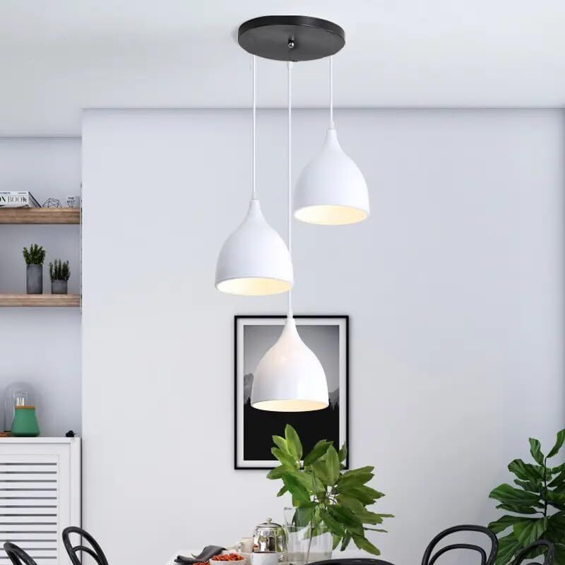Hanging Shade Light, White, 3 Lamp Cluster Set Chandelier Lamp Shade-image-8