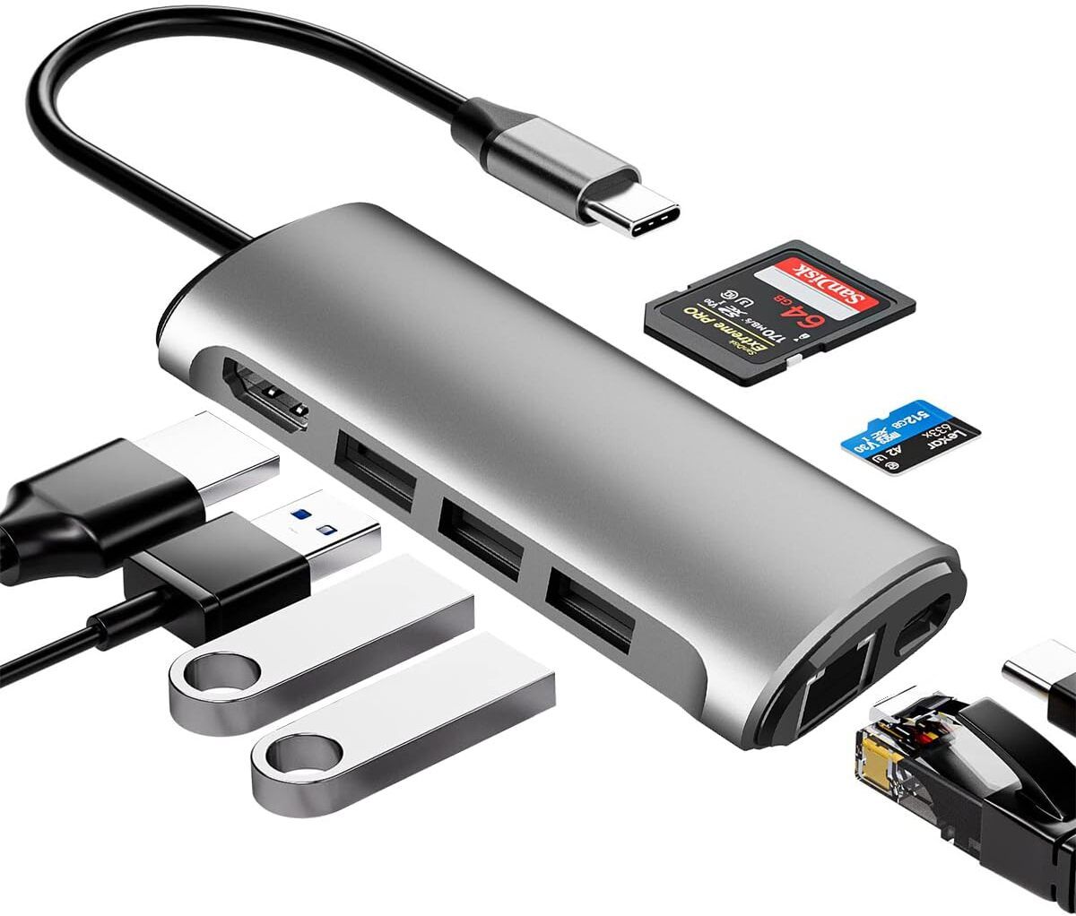 Zeitel USB C Hub 8 in 1 with Ethernet HDMI SD Card Reader for Laptop Wired USB Lan Adapter compatible with Ubuntu-image-15